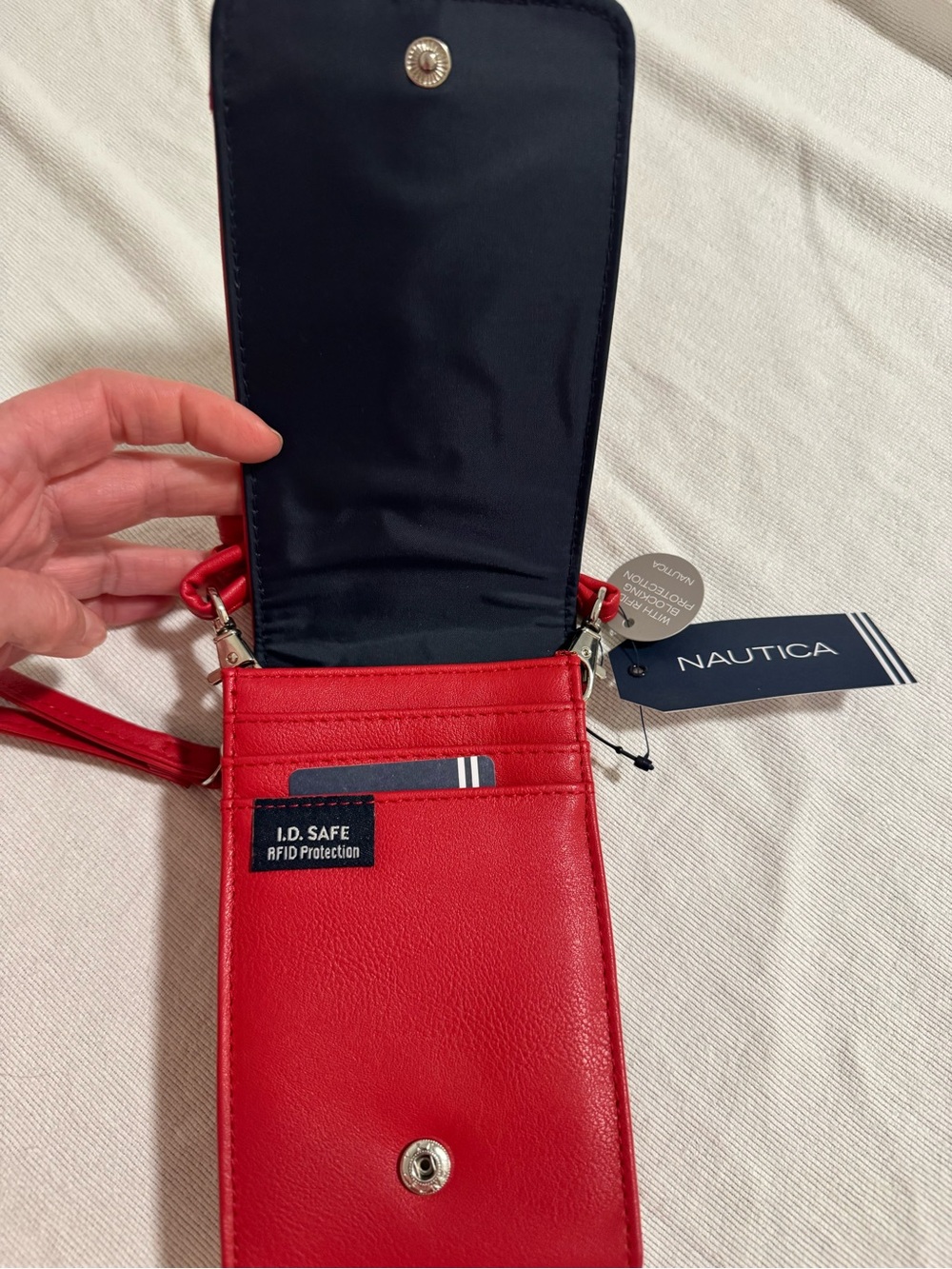 NWT Nautica Red Faux-Leather Phone Crossbody Wristlet Wallet Small - Picture 4 of 8